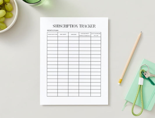 Digital Printable Subscription Tracker